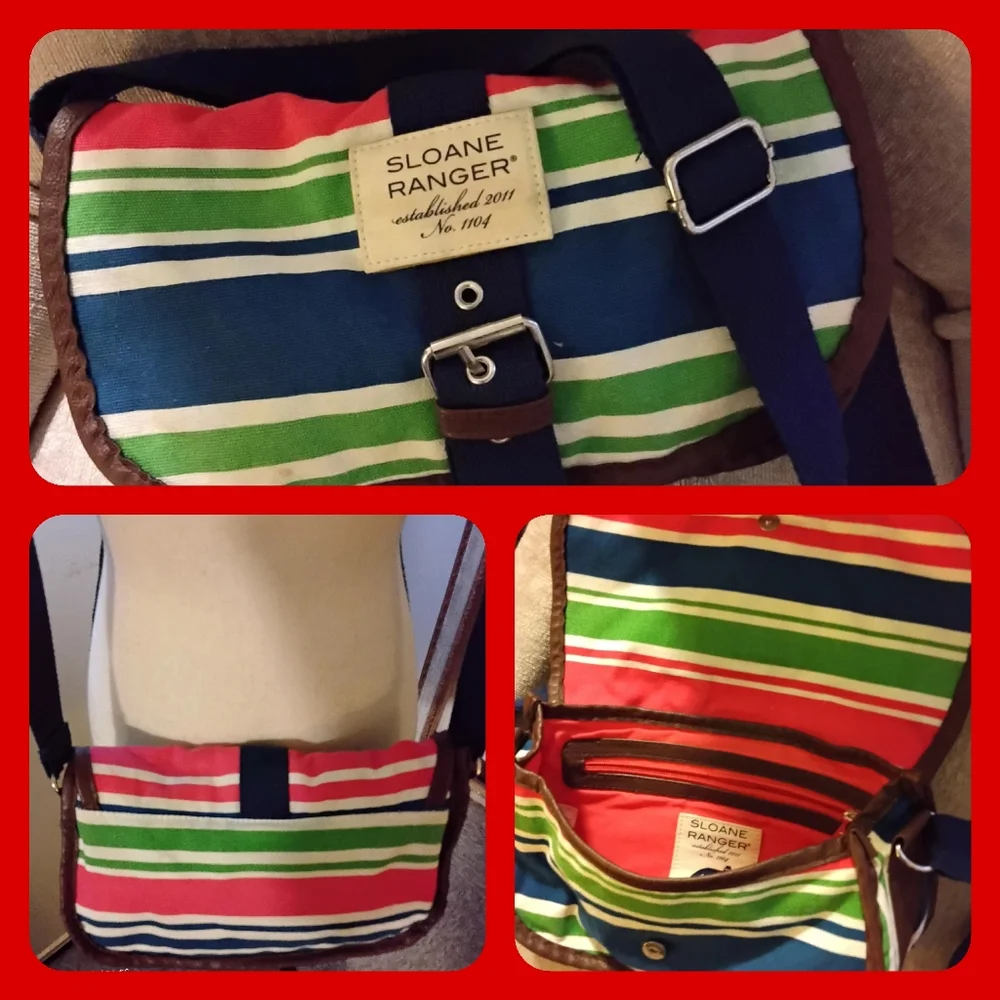 Sloane Ranger Striped Canvas Front Flap Shoulder/Messenger Bag - Picture 1 of 10